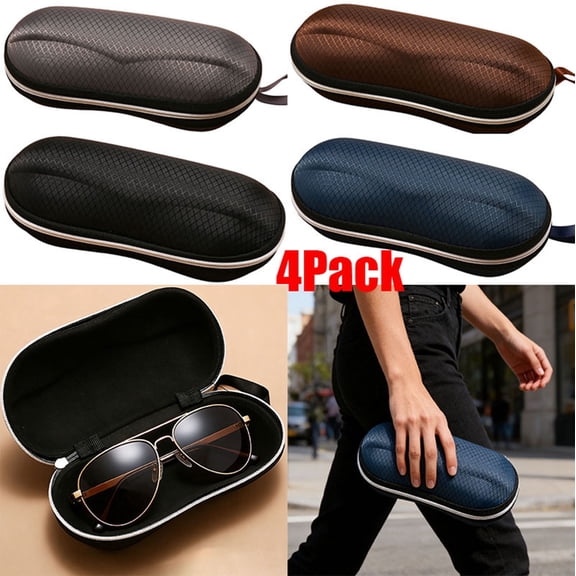 4 Pack Sunglasses Case,EVA Zipper Eyeglasses Case with Lanyard, Shockproof Scratch Resistant Protective Glasses Storage Box Holder for Men Women