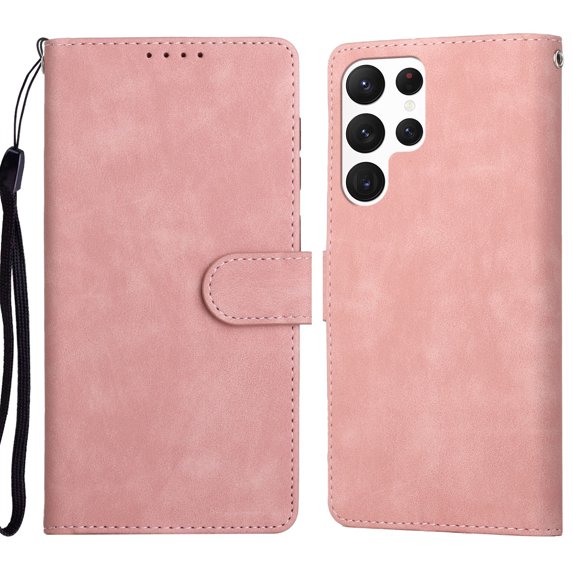 Fit Samsung Galaxy S22 Ultra 2022 Wallet Phone Case, Premium PU Leather with Card Slot Cash Pocket Magnetic Flip Kickstand Protective Cover For Samsung Galaxy S22 Ultra,Pink