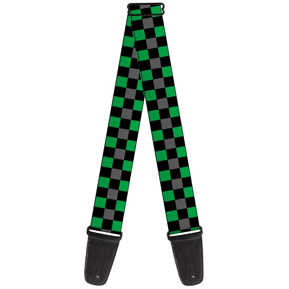 Buckle-Down Guitar Strap, Checker Black Gray Green, 2 Inches Wide