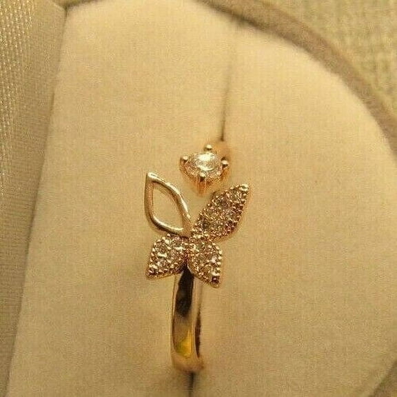 Sparkle Jewels 14K Yellow Gold Plated Enagagement Butterfly Ring Round Cut Diamond