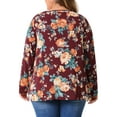 thumbnail image 4 of DARING DIVA Women's Plus Size Floral Long Sleeve Pleated Crew Neck Blouse 2X Burgundy, 4 of 6