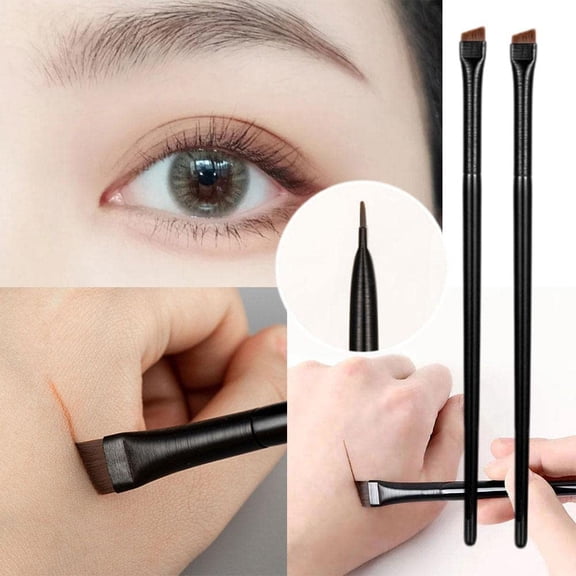 2Pcs SkyAuks Makeup Brushes, Eyeliner/ Eyebrow Brush, Portable Small Angle Brush, Black