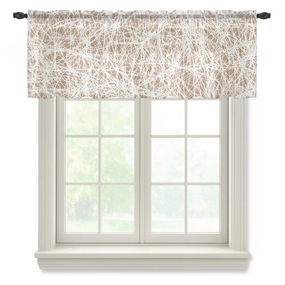 Spring Tan Cobweb Sheer Curtains Valances for Windows Abstract Minimalist Farmhouse Lines Chiffon Kitchen Valances for Cafe, Voile Window Treatments Curtains for Living Room Bedroom, 42"x18"