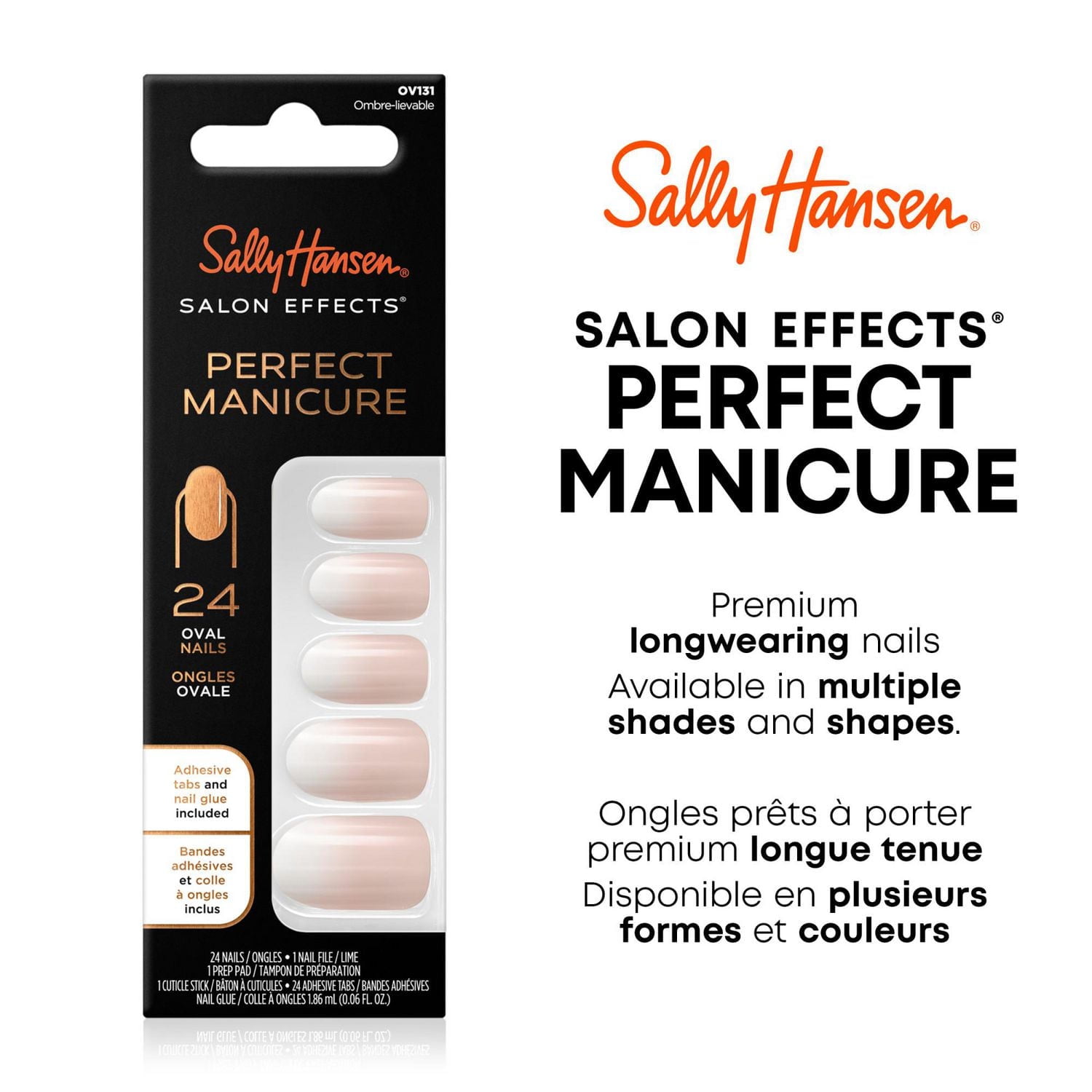 Sally Hansen - Salon Effects® Perfect Manicure™ Ongles prêts à porter premium modèle ballerine - inclut 24 faux ongles premium , une lime à ongles, un bâtonnet en bois, un tampon de préparation, des l
