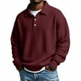 thumbnail image 2 of Dwellite Mens Casual Waffle Polo Shirts Button Collared Shirts Long Sleeve Sweater Fall Winter Solid Color Clothes Wine XL, 2 of 10