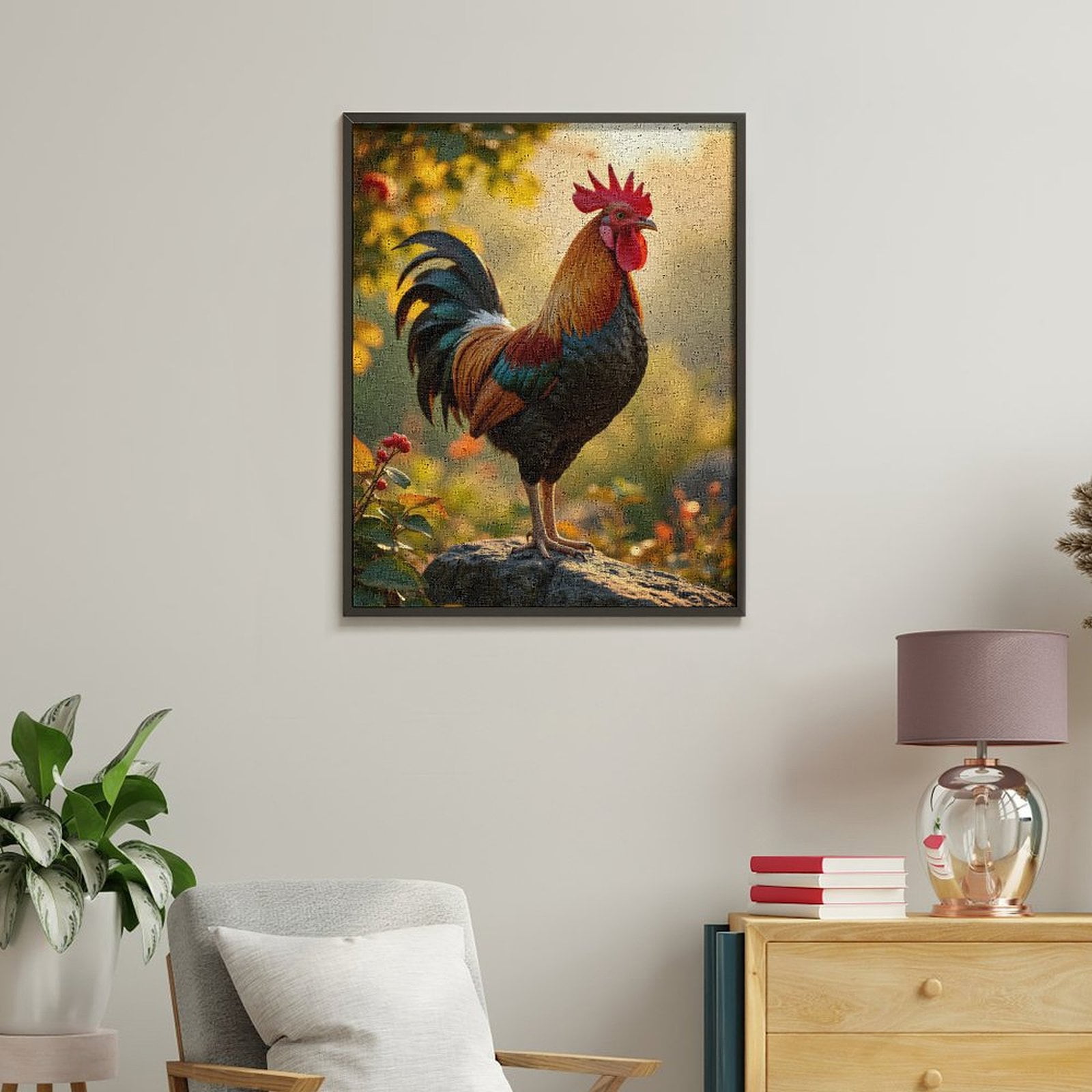 Paint by Numbers Kit for Adults, Rooster Morning Sunlight Rock Nature Paint by Numbers, Easy Paint by Numbers Kit for Adults Beginner, DIY Adult Paint by Number Kits on Canvas, Home Decor