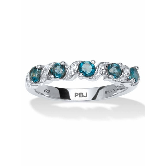 PalmBeach Jewelry .71 TCW Round Cut Genuine London Blue Topaz with White Topaz Accents Sterling Silver Ring