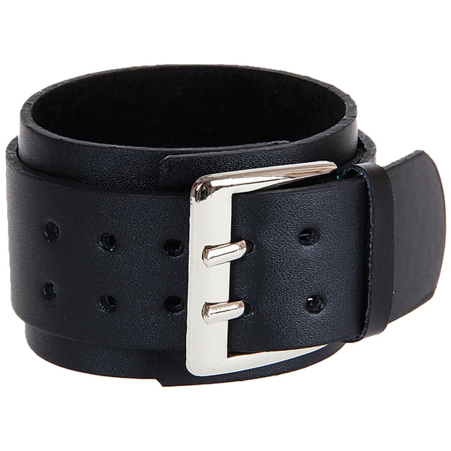 Pulsera de cuero de doble capa con hebilla grande y cadena de mano para hombre (negra)