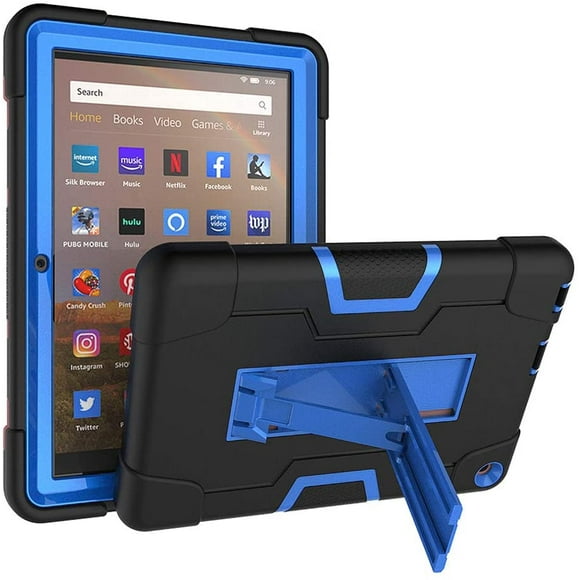 Mignova for Amazon Fire HD 8 2020 Case,Shockproof Dropproof Build-in Kickstand Full Body Protective Case for Amazon Fire HD 8 2020 and Fire HD 8 Plus(10th Gen,2020 Release)(Black/Blue)