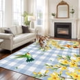 thumbnail image 2 of Forsythia Flowers Area Rugs 8'x10', Small Throw Rugs for Living Room Patio, Spring Yellow Floral Hummingbird Blue Plaid Indoor Outdoor Rug Non-Slip Low Pile Carpet Runner Reversible Floor Mats, 2 of 8