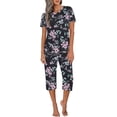 thumbnail image 3 of Ekouaer Women's Sleepwear Capri Pajama Sets Short Sleeve Two-Piece Pjs V Neck Tops & Capri Pants with Pockets S-3XL, 3 of 5