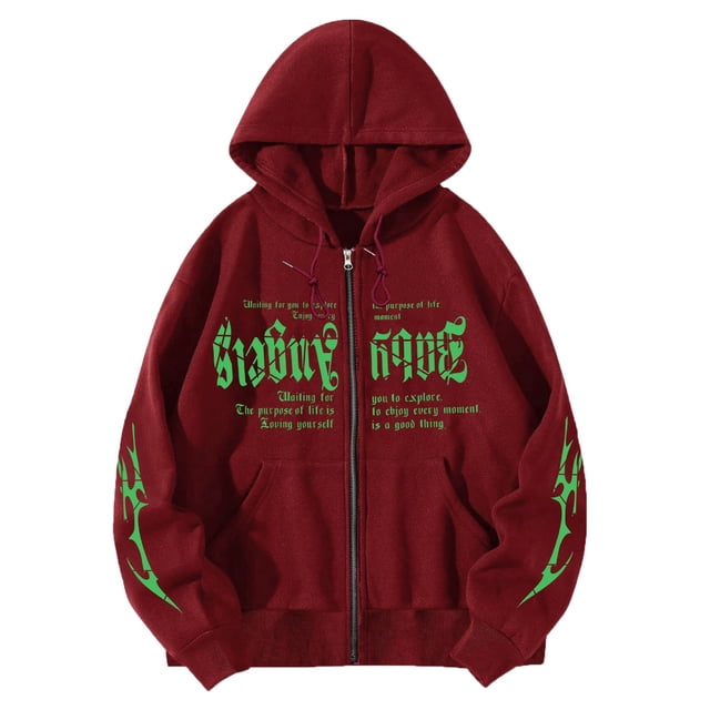 Bmisegm Femmes Mode à Imprimé de Lettres Chandails à Capuchon Amples Style Oversize Gothique Hop Chandails à Manches Longues Chandails Décontractés pour Femmes RD2 TTTG