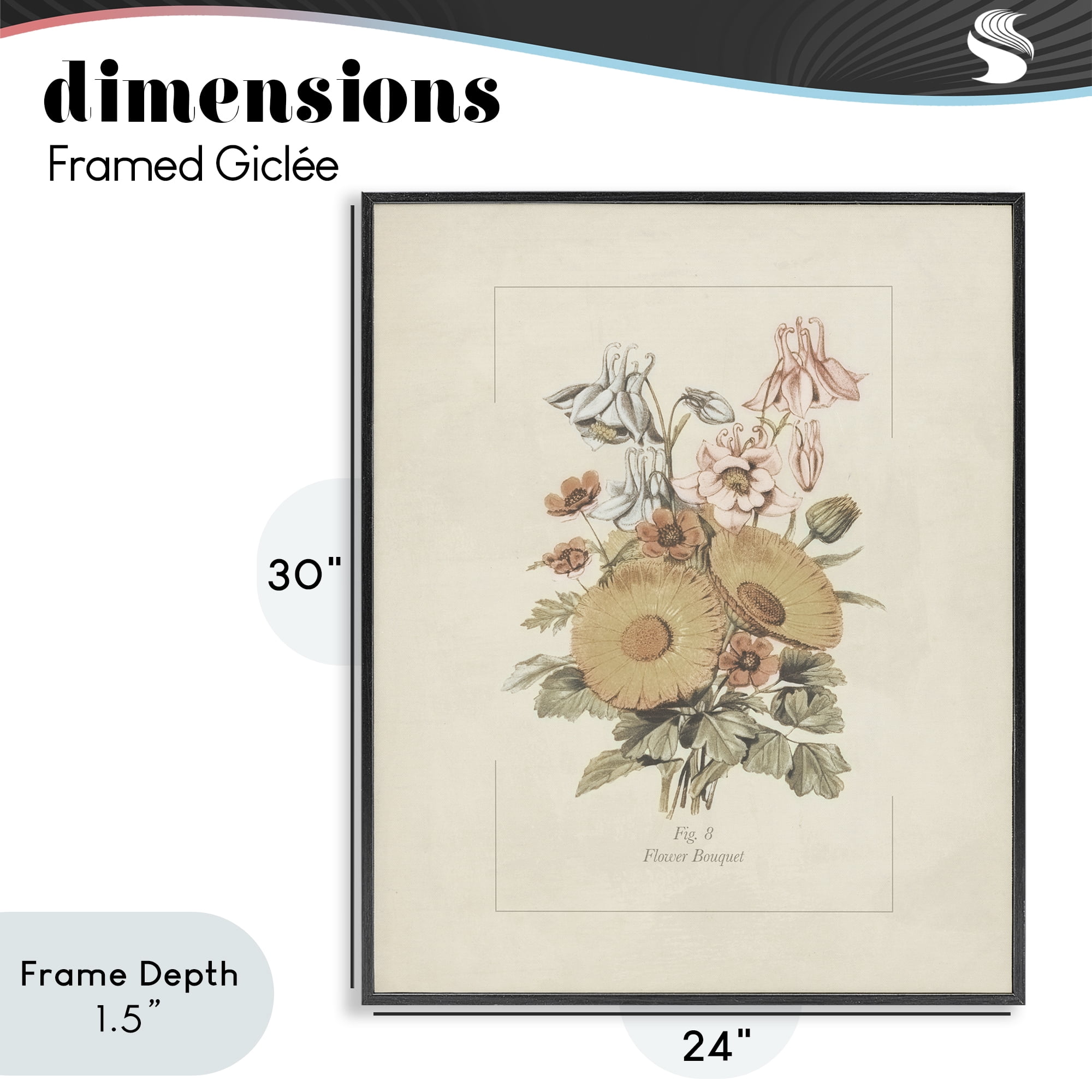 Stupell Industries Flower Bouquet Vintage Garden Black Framed Giclee Art, design by Dan Meneely