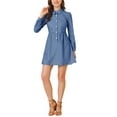 thumbnail image 2 of INSPIRE CHIC Women's Denim Peter Pan Collar Long Sleeves Button Front Shirt Dress Blue L, 2 of 6
