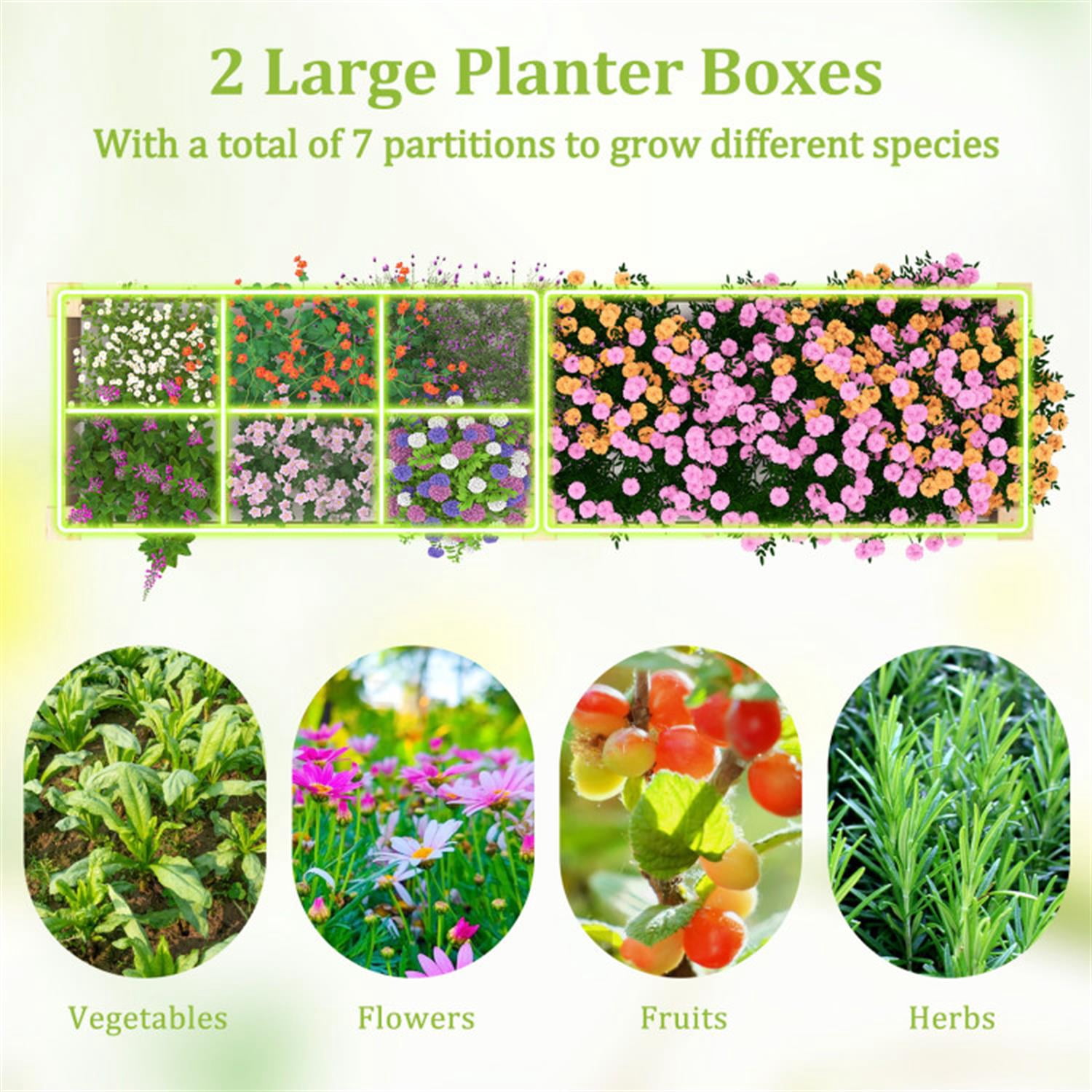 Demi Bonn 90" Wooden Raised Garden Bed with 2 Planter Boxes and Dividers for Backyard, Patio, Balcony, Beige