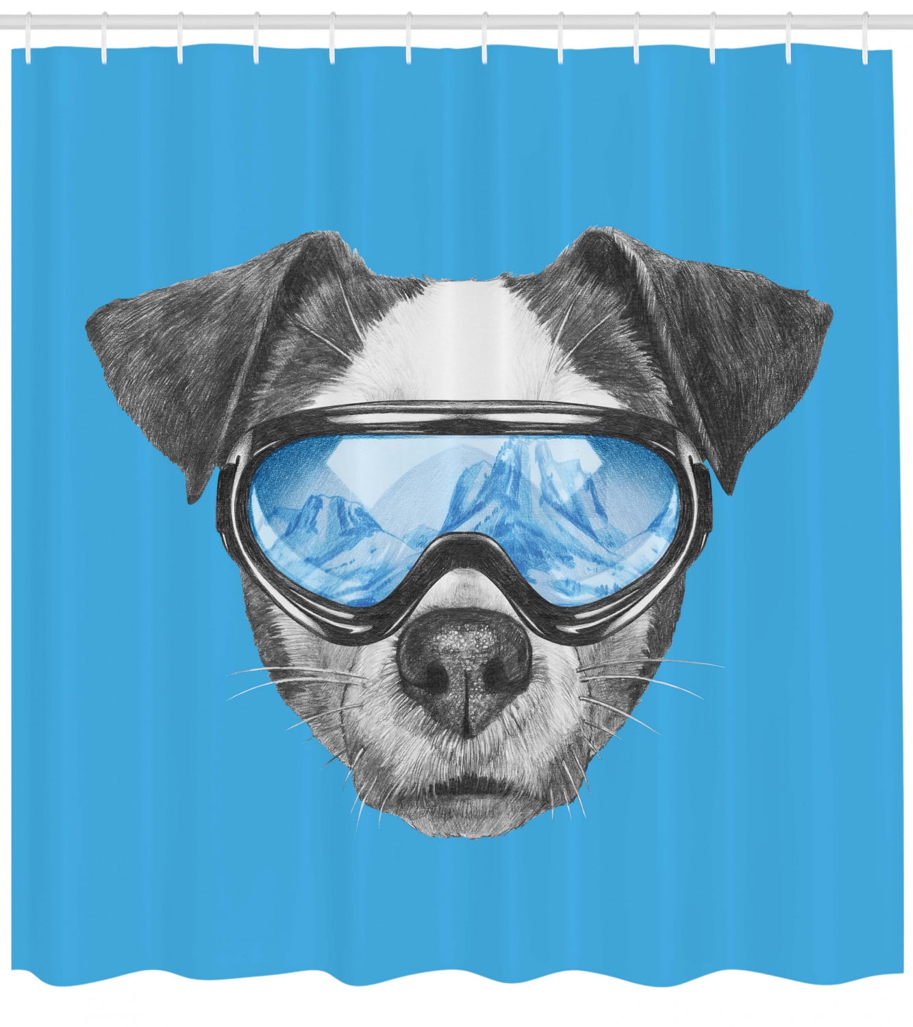 Jack Russell Shower Curtain Portrait Of Jack Russell Dog With Ski Goggles Hand Drawn Illustration Fabric Bathroom Set With Hooks Dark Grey Blue Grey By Ambesonne Walmart Com Walmart Com