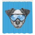 thumbnail image 3 of Jack Russell Shower Curtain, Portrait of Jack Russell Dog with Ski Goggles Hand Drawn Illustration, Fabric Bathroom Set with Hooks, 69W X 84L Inches Extra Long, Dark Grey Blue Grey, by Ambesonne, 3 of 3