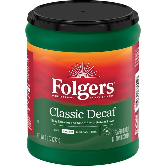 Pack of 2 - Folgers Decaf Coffee, Ground Coffee, Classic Medium Roast, 9.6 Ounce Canister