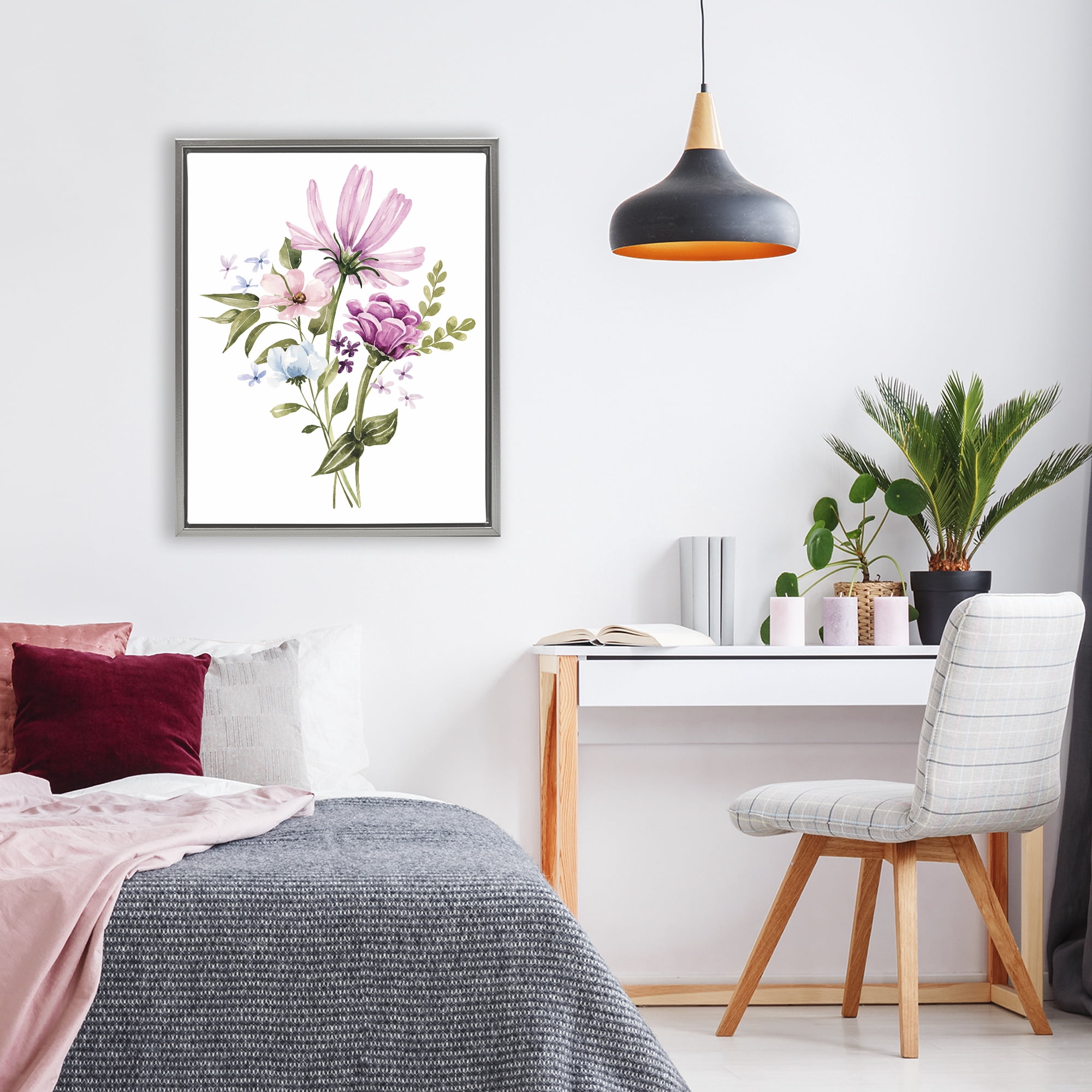 Stupell Industries Wildflower Fields Floral Bundle Gray Framed Floater Canvas Wall Art, design by Bethany Sandoval