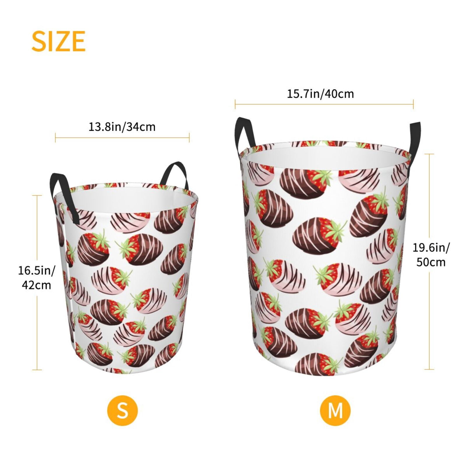 Large Laundry Basket with Handles - Chocolate Strawberry Print Kids Baby Dirty Clothes Laundry Hamper for Bedroom Aesthetic