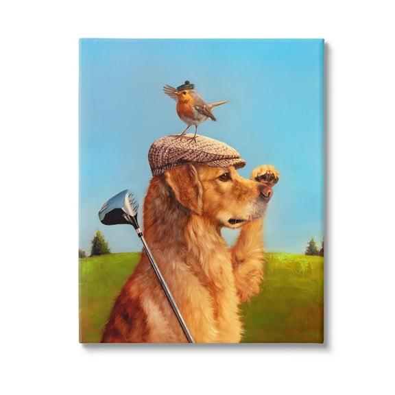Stupell Industries Bird & Dog Golfing Animals & Insects Painting Gallery Wrapped Canvas Art Print Wall Art, 16 x 20