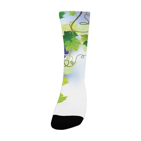 

Grapes Home Decor Twig Floral Harvest Stem Scenery Vines Viticulture Ripe Mass Terroir Purple Green Women s Custom Socks (Made In USA)