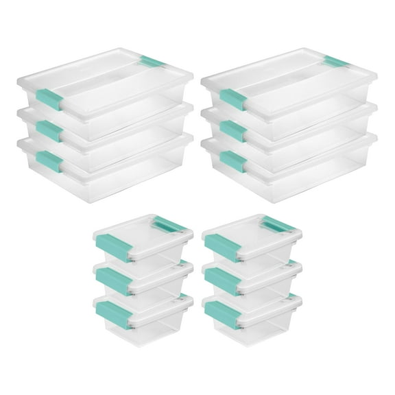 Sterilite Plastic Large Clip Clear, 6 Pack & Mini Clip Storage Box, 6 Pack