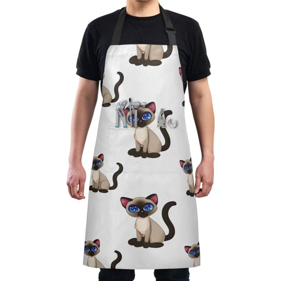 Cute Siamese Cat Kitchen Apron with 2 Pockets Adjustable waterproof Cooking Aprons for Women Men Chef