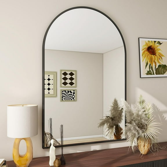 24"x36" Arch Bathroom Mirror, Wall Mounted Vanity Metal Frame Mirror for Bedroom, Entryway, Living Room, Black