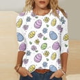 thumbnail image 2 of Easter Shirt Women 3/4 Sleeve Round Neck Blouse Bunny Eggs Print Shirts Casual Loose Fit Tunic Tops Summer Festival Outfits, 2 of 5