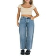 thumbnail image 2 of Women‘s Short Sleeve V Neck Crop Tops with Lace Trim  Ruched T-Shirts, 2 of 9
