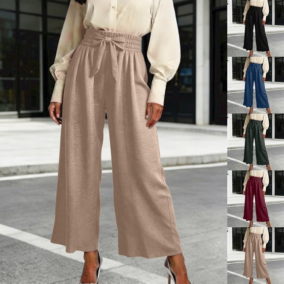 jiaxiM Dress Pants Women High Elastic Waisted Palazzo Pants for Women Petite Drawstring Cotton Trousers Pants for Women Women Lounge Pants Vacation