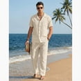 thumbnail image 5 of COOFANDY Men's Beach Outfits 2 Piece Linen Sets Casual Button Down Cuban Shirt and Loose Pant Sets, 5 of 10