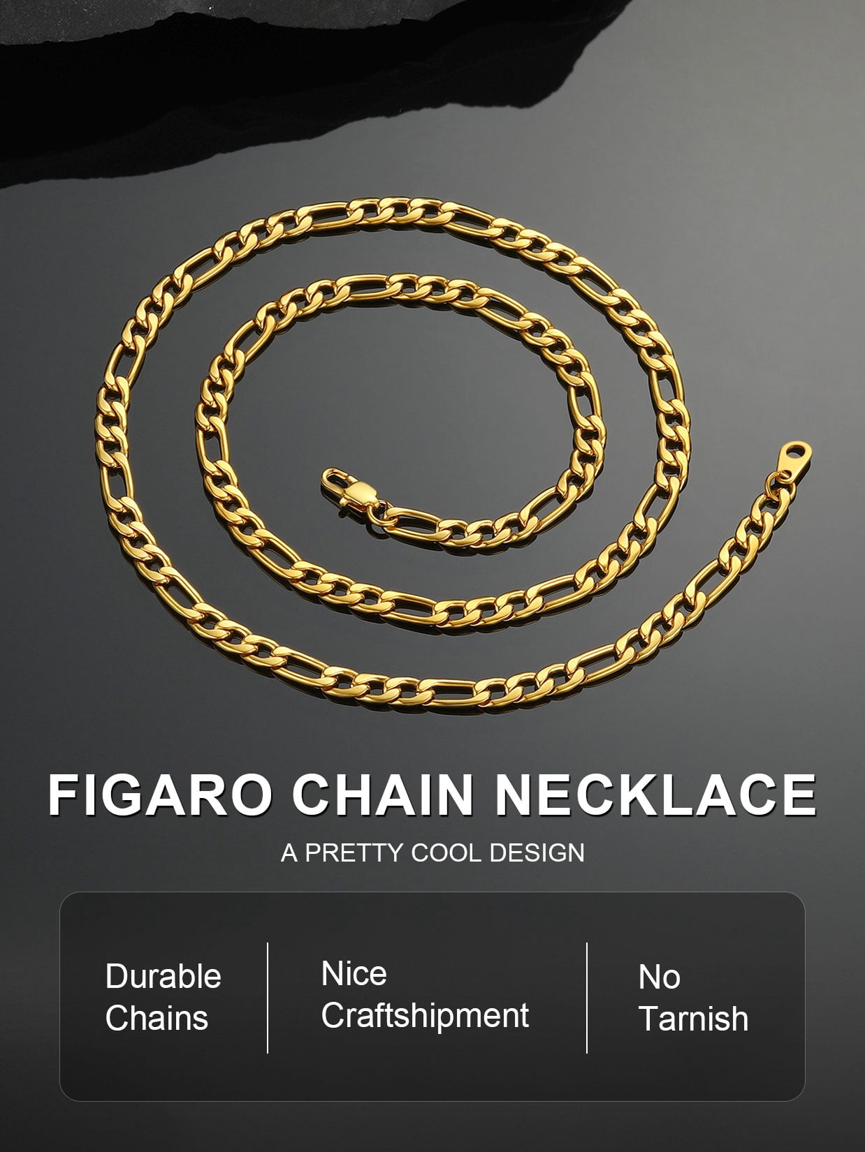 ChainsProMax Men 5mm 14K Gold Plated Figaro Chain Necklace 316L Stainless Steel Necklace Gift for Dad Mom Fathers Day Mothers Day Gift