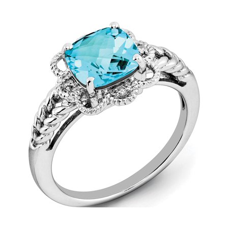 topaz checker rhodium swiss sterling diamond ring cut silver light