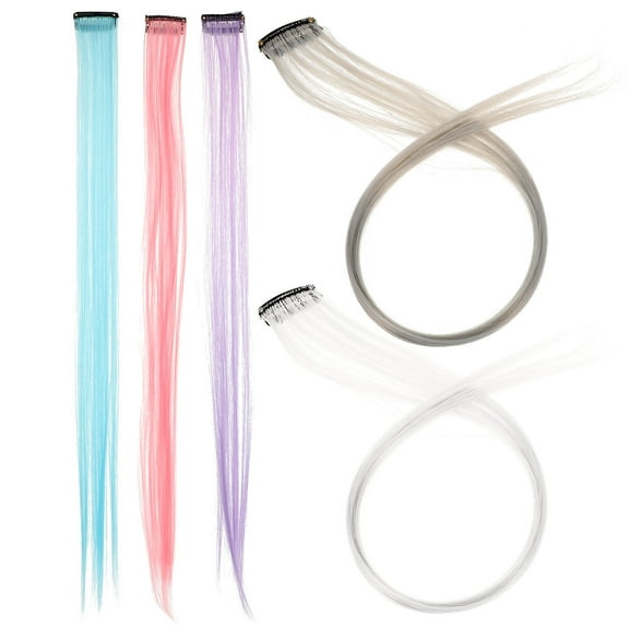 Luxshiny 15Pcs Synthetic Colored Hair Extension Clips Easy Attach Hair Piece for Cosplay