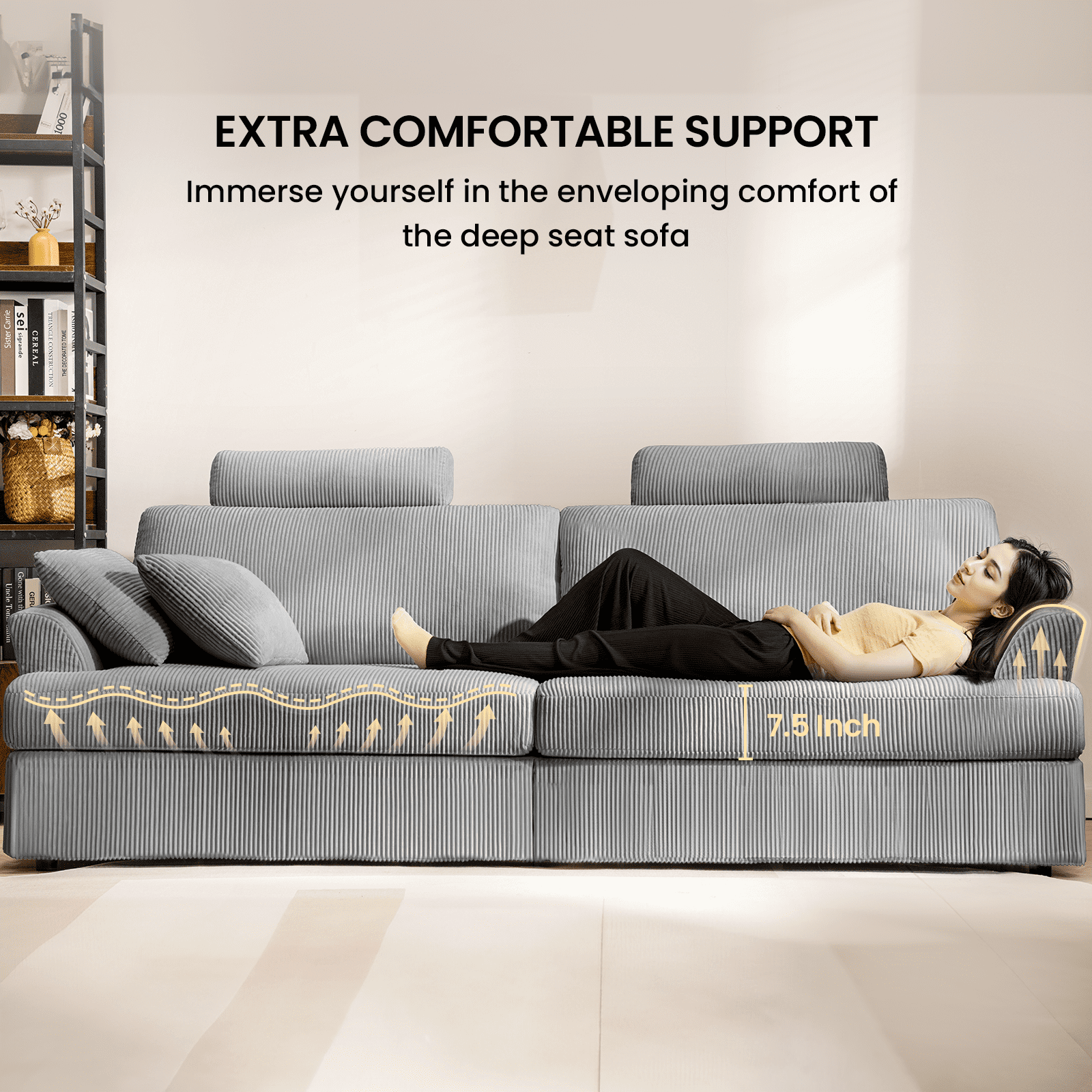 Sofa, Comfy Couch Sofa with Deep Seat and Thick Cushion, Upholstered Linen Fabric Couch for Living Room Bedroom Office with 2 Pillows, Gray