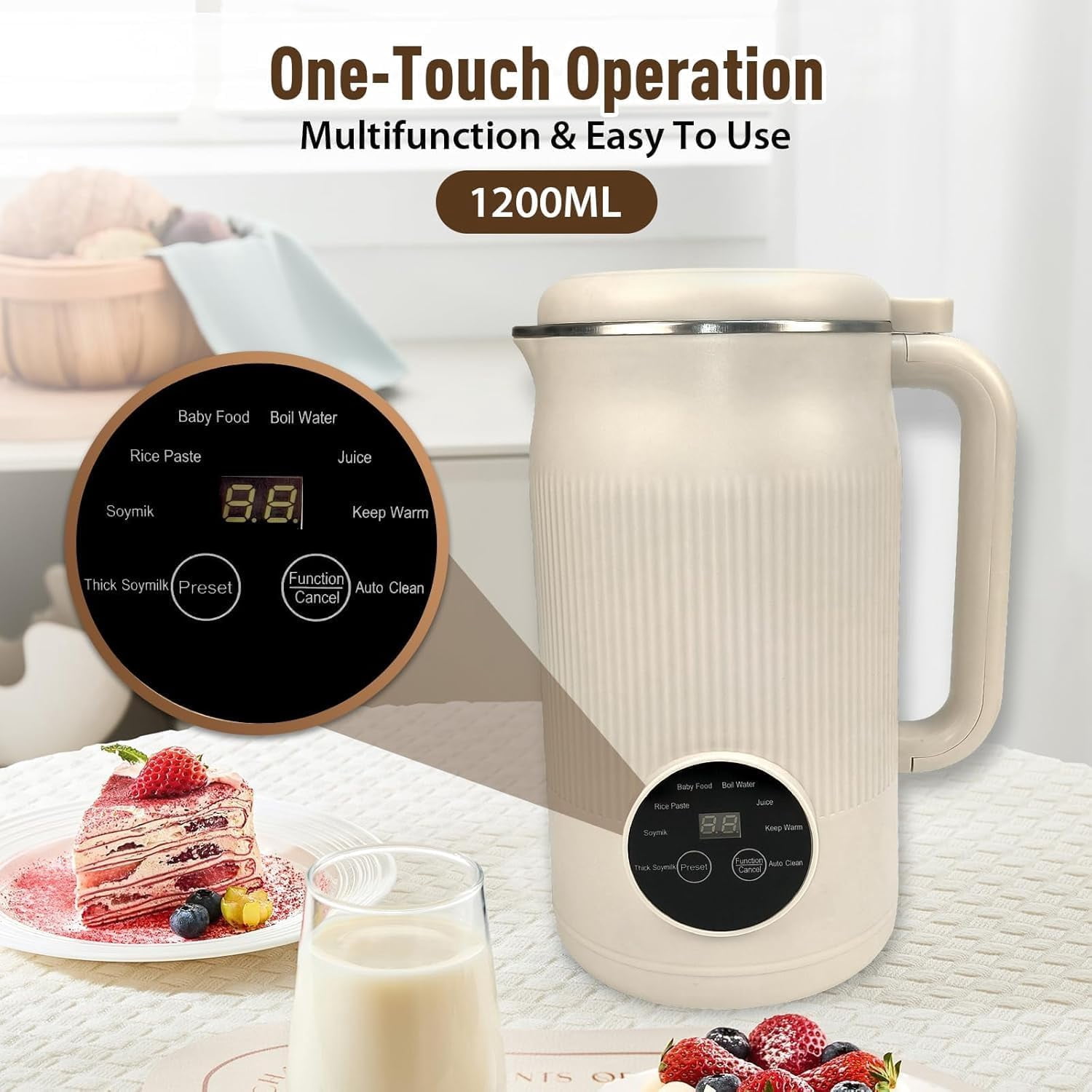 The 8-in-1 Multifunction Nut Milk & Juice Maker, 40oz Automatic Nut Milk Maker Blender for Soy Milk, Milkshakes, Juice,6 Hours Heat Preservation, Delay Start, Self-Cleaning (White)