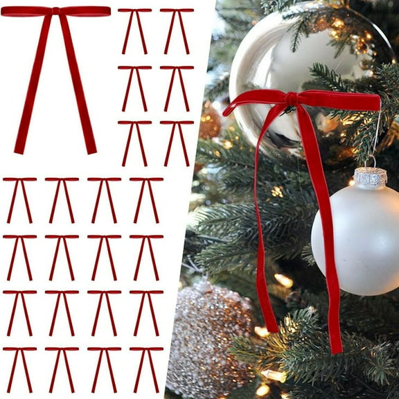 Dserhfy 24 Pcs Velvet Christmas Bows Rustic Velvet Ribbon Bows Xmas Wreath Gift Bows Decoration for Wedding Holiday Tree Decor