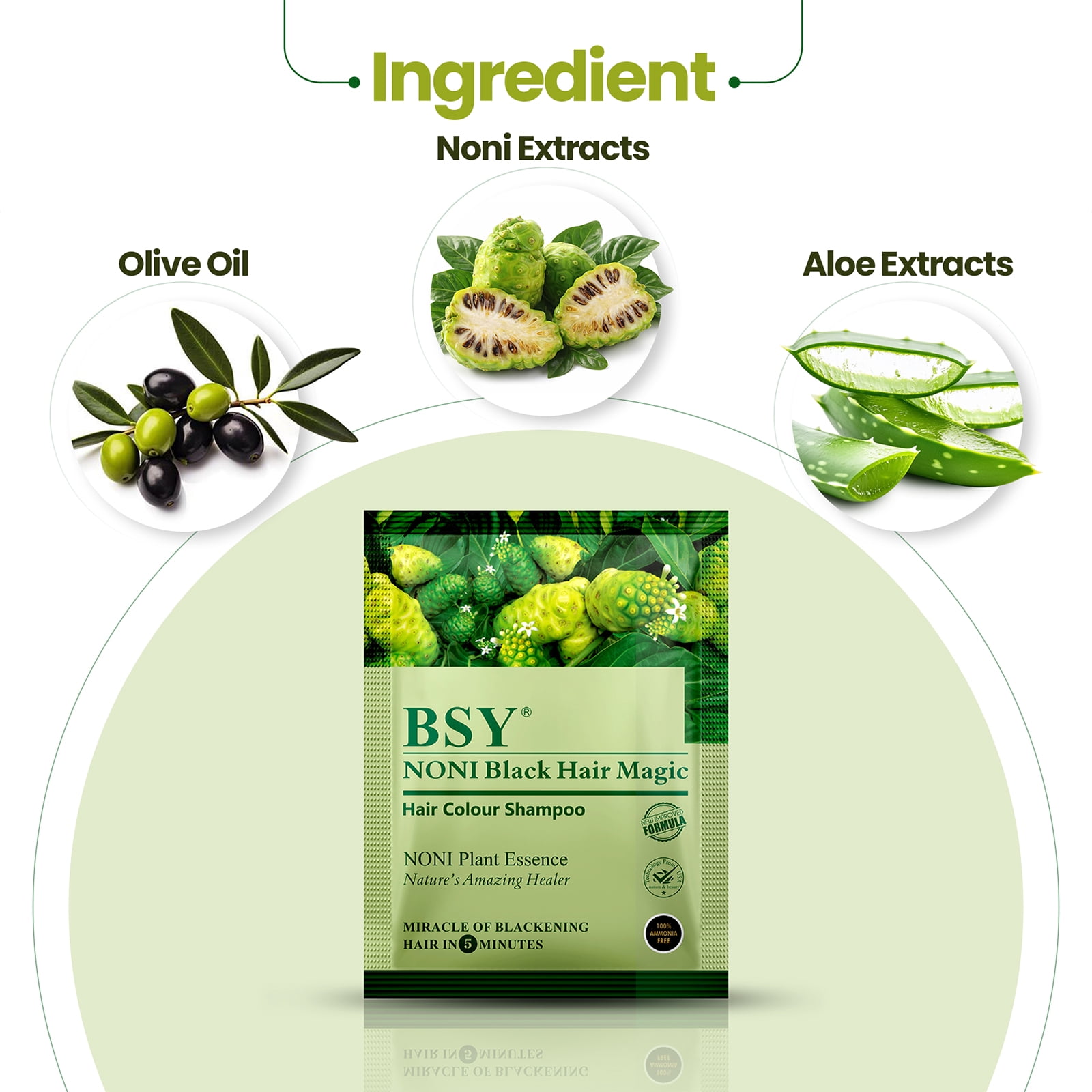 BSY Noni Black Hair Magic Hair color shampoo (12ml x 10 Sachets), Ammonia Free Hair Color Shampoo for men|Natural Black Permanent Hair Dye Shampoo for women, Noni Fruit Hair Dye, 5 Minutes HairColour