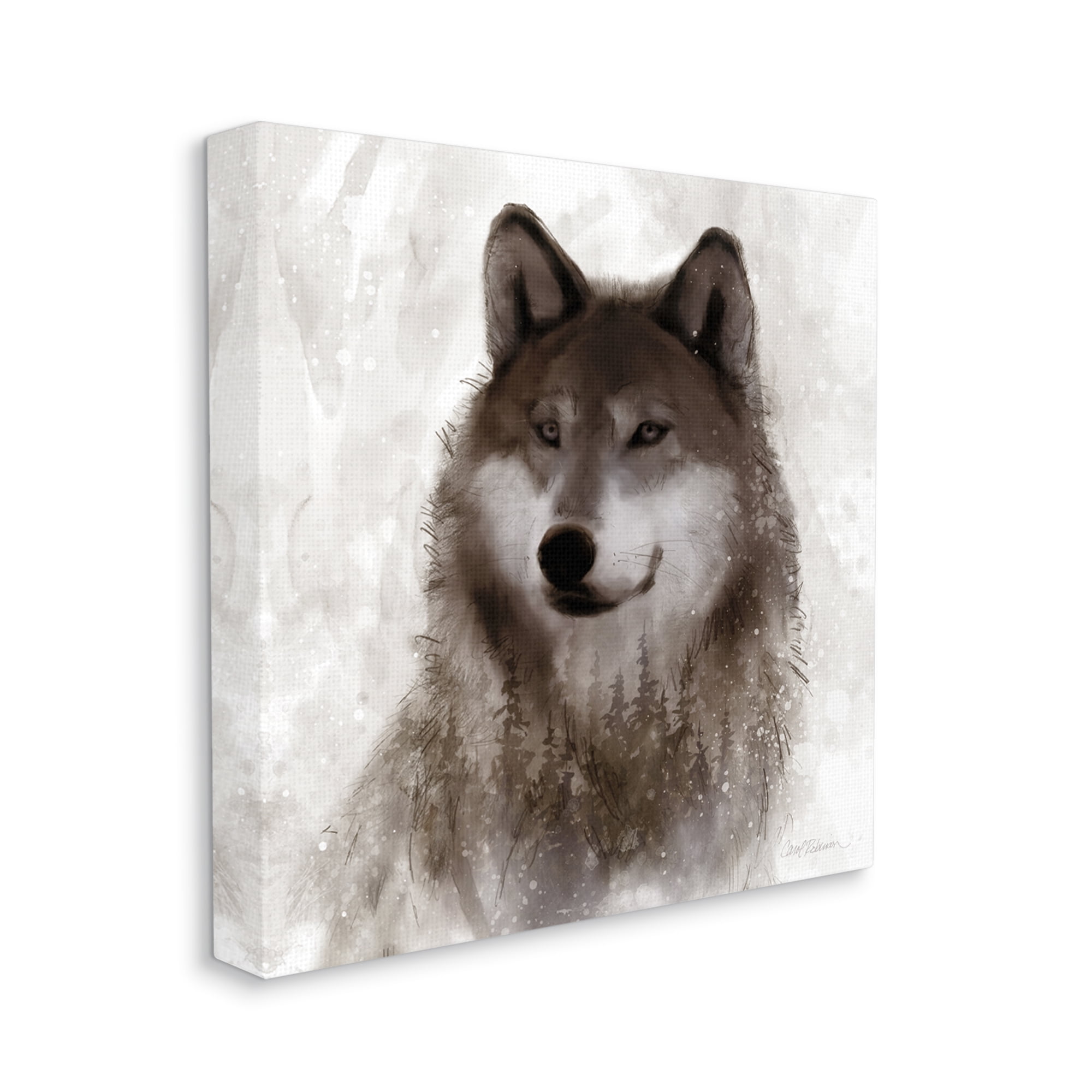 Stupell Industries Woodland Wild Wolf Portrait Abstract Fir Tree Forest, 30 x 30, Design by Carol Robinson
