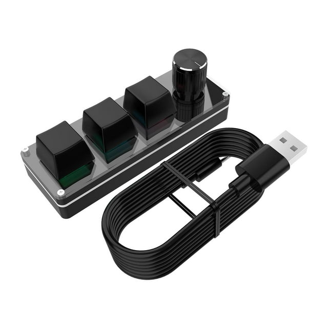 Wisewang Mini Mechanical Keyboard 3 Key With Knob USB Wired RGB Keyboard Efficient Control For Media Gaming And Tasks black Cable length 1M