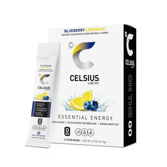 (2 pack) CELSIUS On The Go Energy Drink Mix, Blueberry Lemonade (14 Stick Pack)