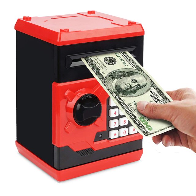 Setibre Hucha Cajero Automático Electrónico Contraseña Caja de Monedas en Efectivo Caja de Ahorro de Papel de Desplazamiento automático Juguete de Regalo para niños (Rojo)