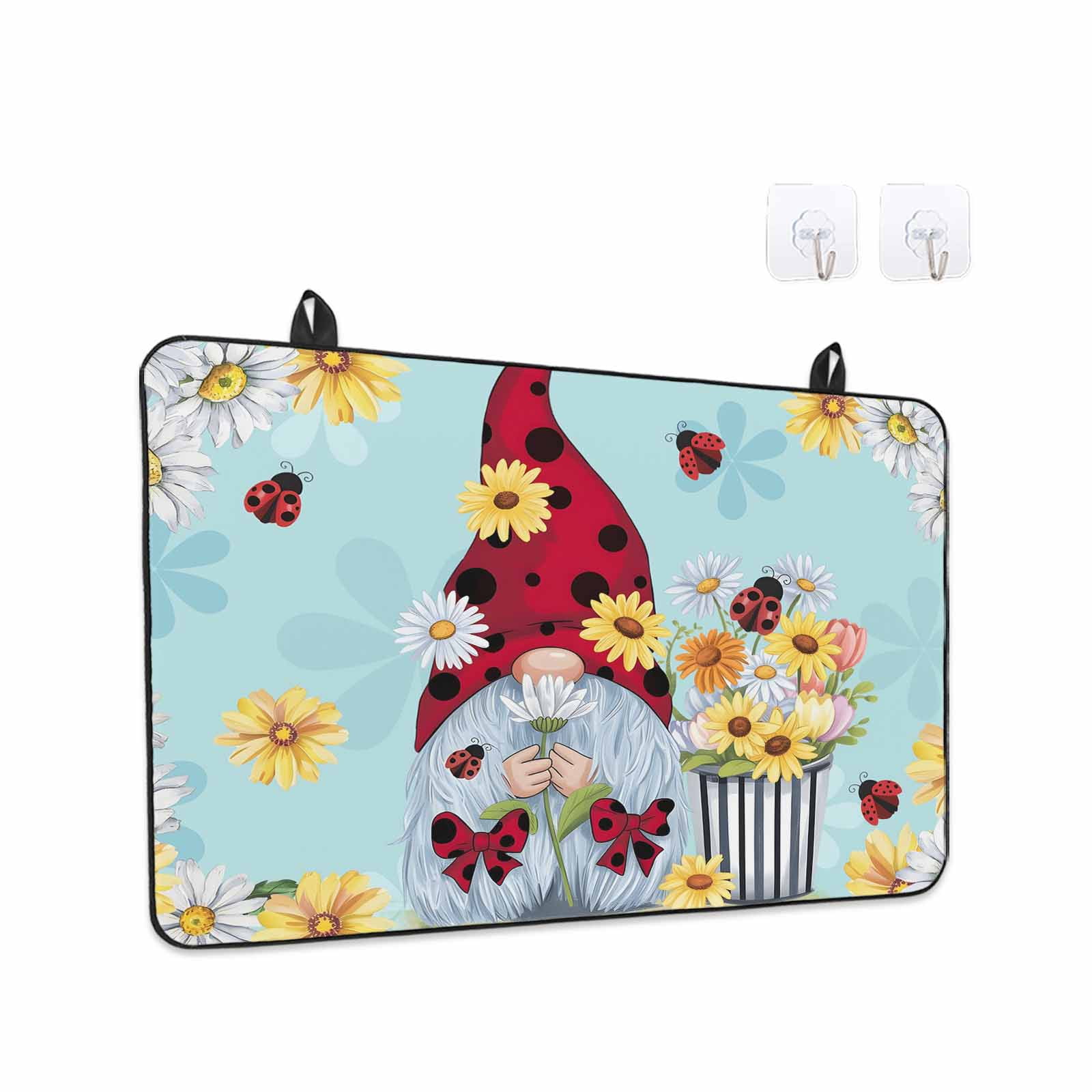 Aqua Gnomes Daisy Stove Top Cover for Electric Stove, Heat-proof & Non Slip Glass Top Stove Cover Protector, Pastoral Country Garden Floral Kitchen Flat Cooktop Rubber Mat 24x21 Inches