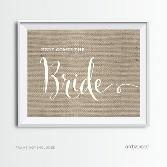 Here Comes The Bride Burlap Wedding Party Signs