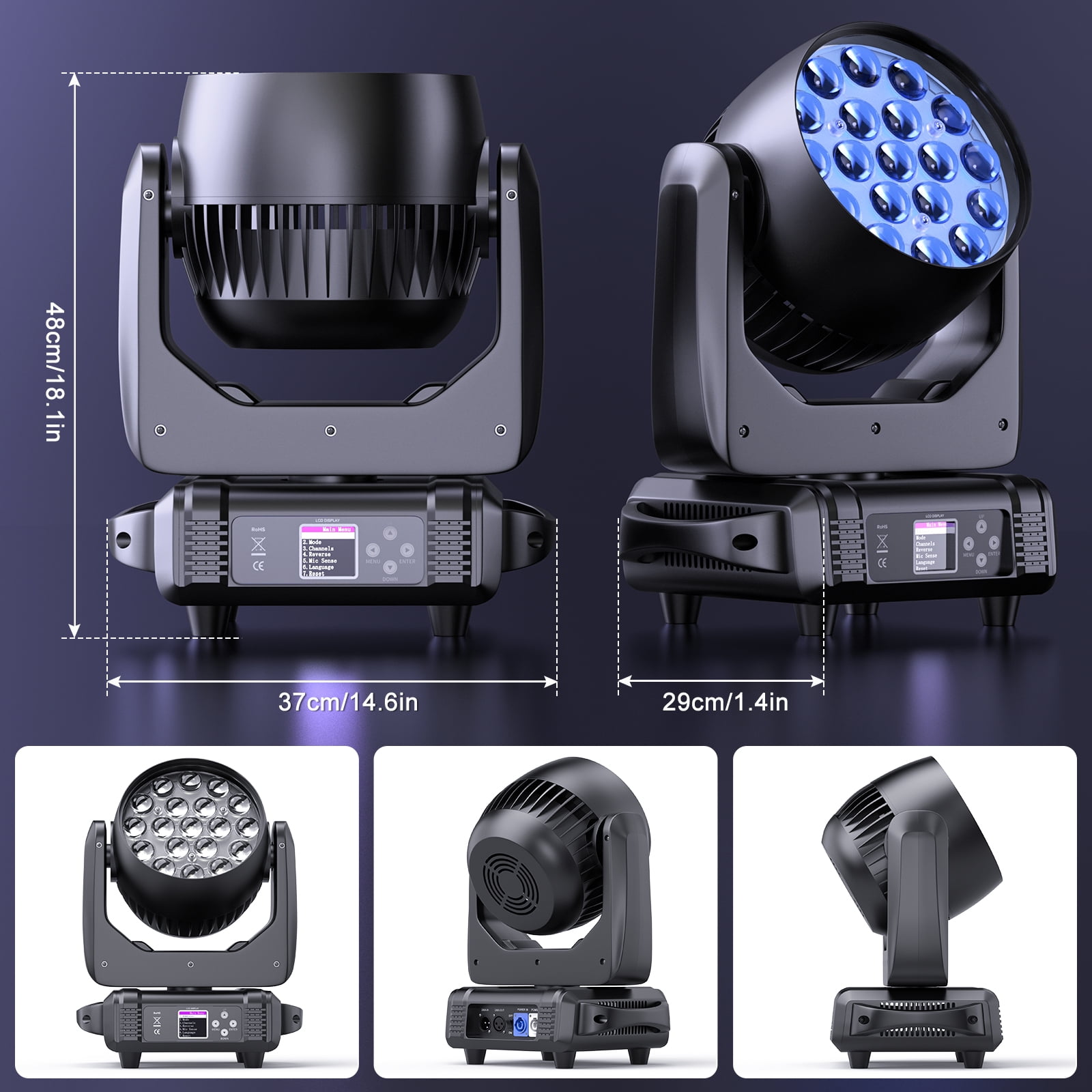 2Pack LED 19x15w RGBW 4 in1 8500K Moving Head Wash Beam Light,Sound Activated DJ Disco Stage Light for Karaoke Dance Hall KTV Bar