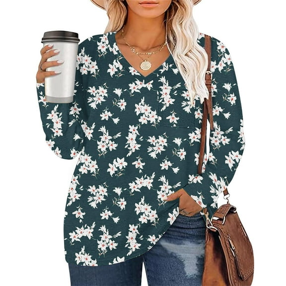 Xixinqiwan Womens Tops Plus Size Long Sleeve V Neck Causal Blouse Dressy Shirts Trendy Pleated Tunic for Legging