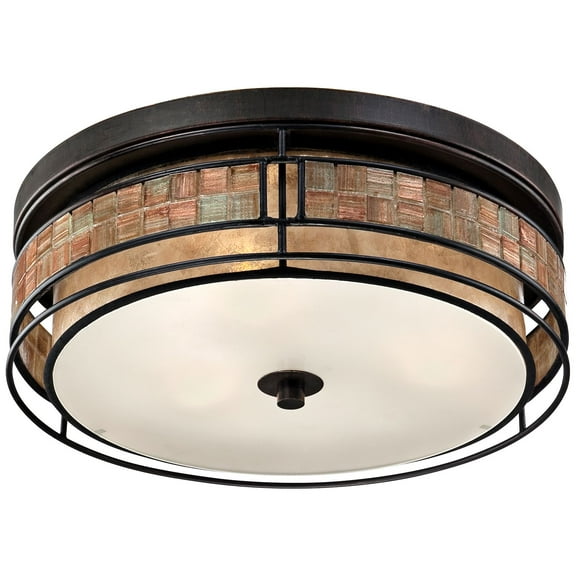Quoizel Laguna 16" Wide Copper Tile and Mica Glass Ceiling Light