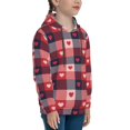 thumbnail image 3 of Pofeuu Heart Plaid Print Kids Pullover Hoodies Warm Thick Hooded Sweatshirt with Packet for Boys Girls-Medium, 3 of 6